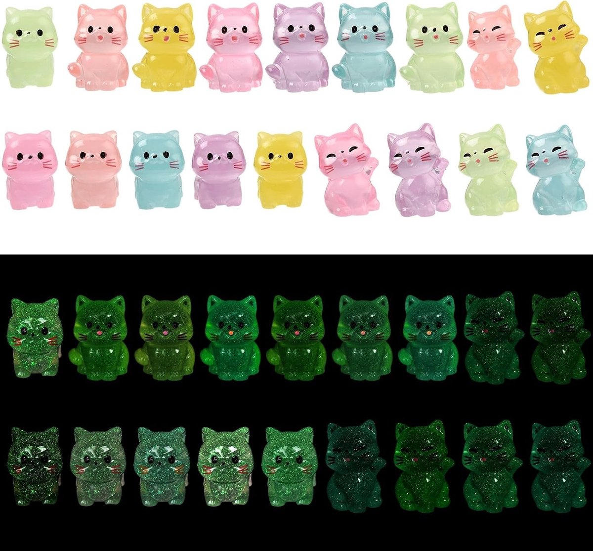Lichtgevende Hars Kat Figuren - 72 Stuks Mini Huisdier Beeldjes voor DIY Decoratie en Interieur Accessoires