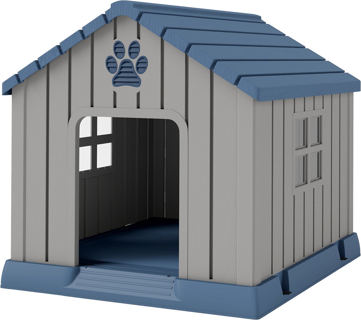 Hondenren voor buiten met ventilatieopeningen en verhoogde bodem - 85 x 79 x 82 cm - blauw
