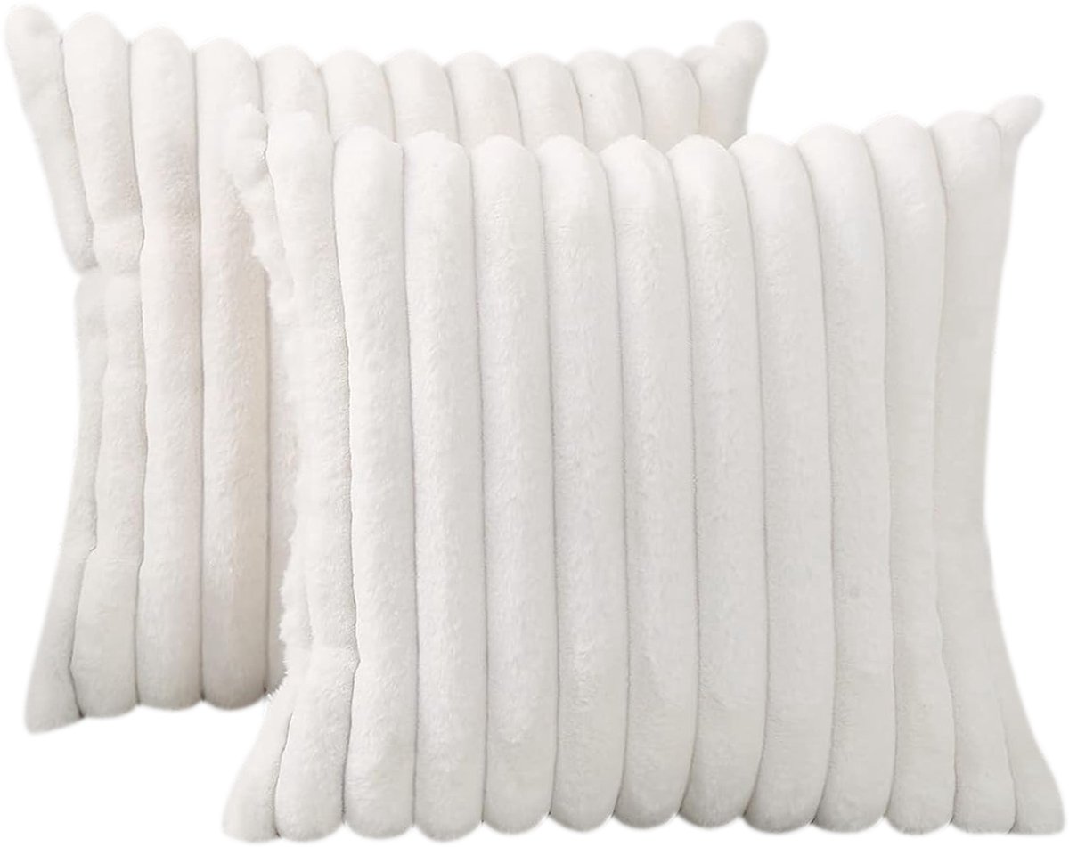 MODFU Kussensloop 50x50 cm set van 2 – Pluchen kussenhoes met verborgen rits en stikdetail – Wit