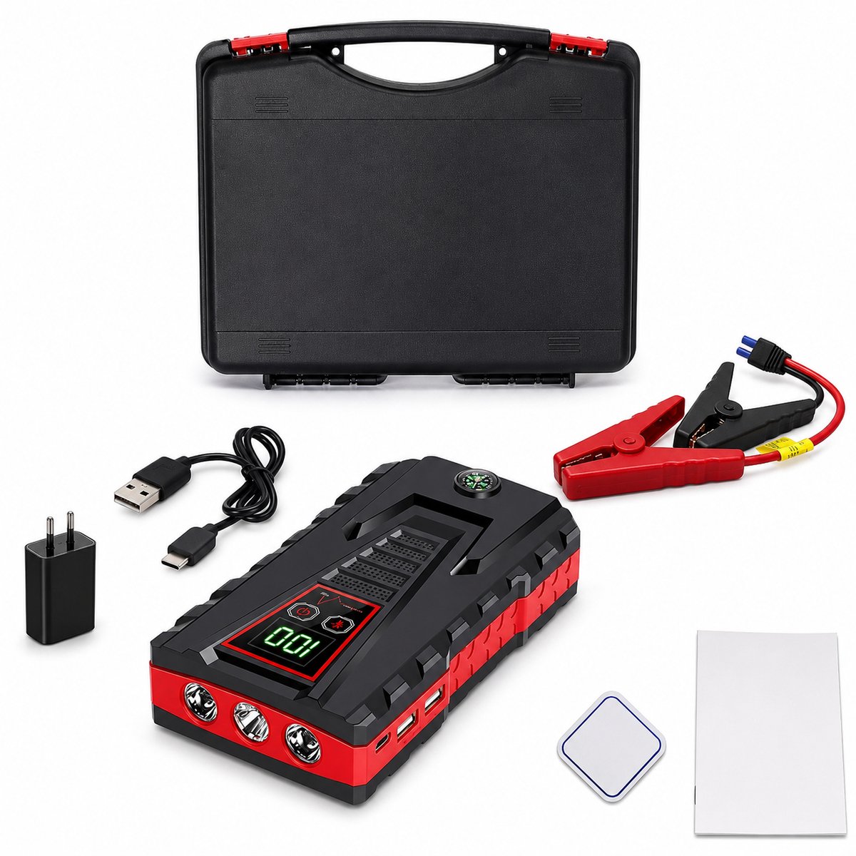 DPLUNIQ Startkabels - Powerbank - Batterijlader - Starthulp - 12V - Nood - Dubbele Startfunctie - Draagbaar - Compact - Rood