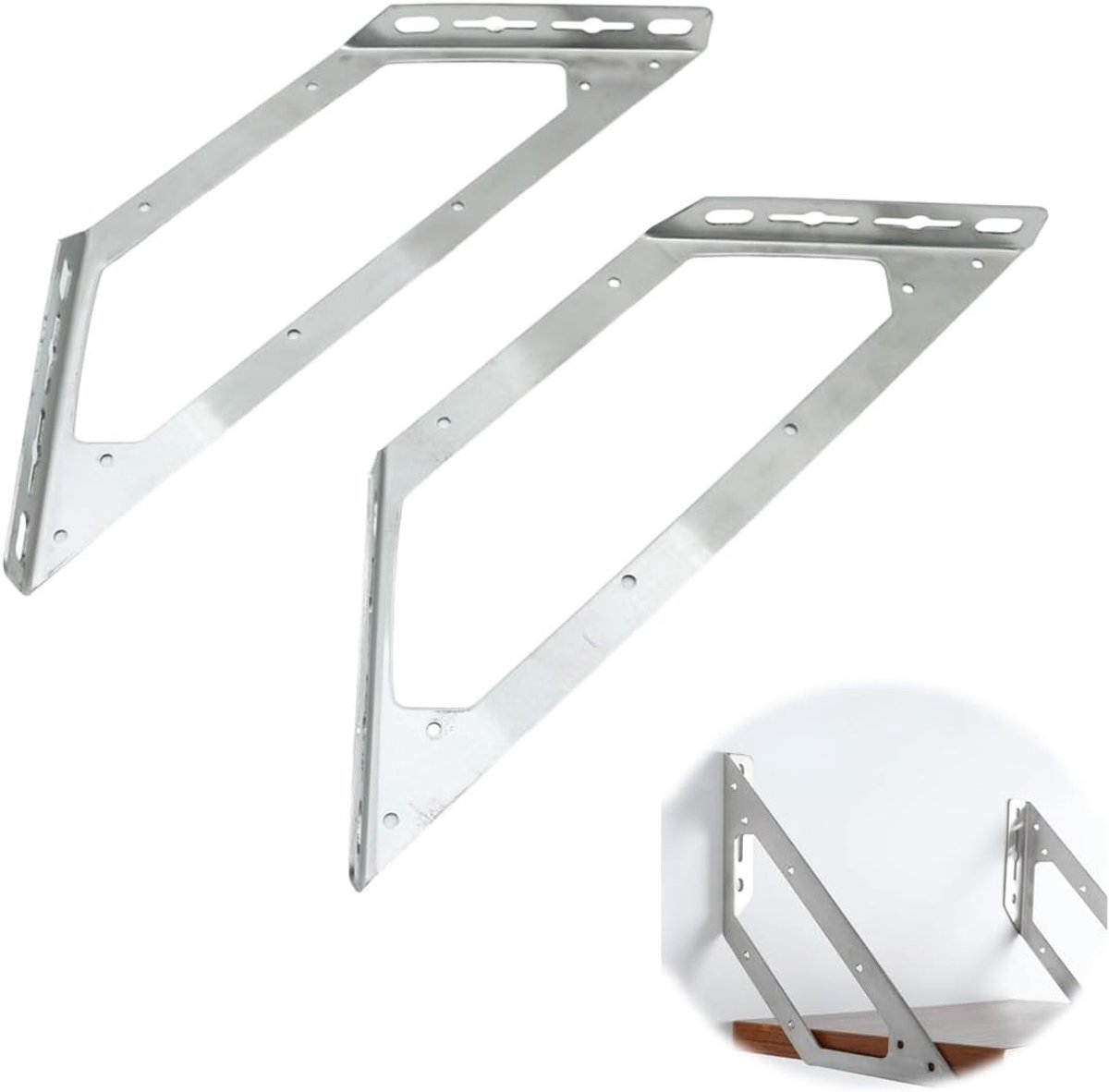 Hoekconnectoren voor meubels - 2 stuks roestvrijstalen driehoekige beugels voor planken, kasten en tafels (385 x 120 x 27 mm)
