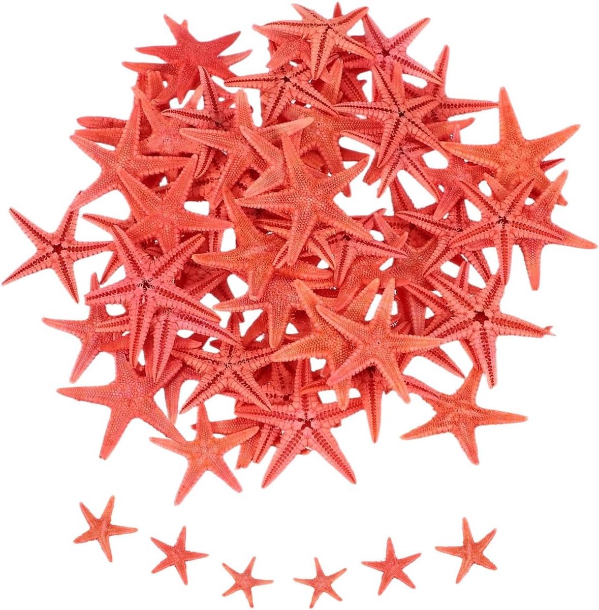 Decoratieve Zeesterren - Set van 60 - Circa 2 cm - Handgemaakt - Naturel en Rood