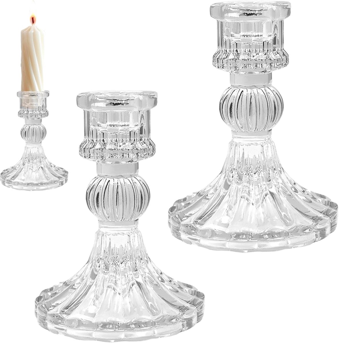 Kandelaar - Set van 2 - Glas - Modern - Transparant