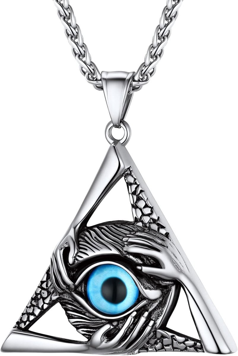 Heren Ketting met Blauwe Boze Oog, Oog van Horus, Vintage Bescherming Sieraad in RVS en Goudkleur, Perfect als Cadeau