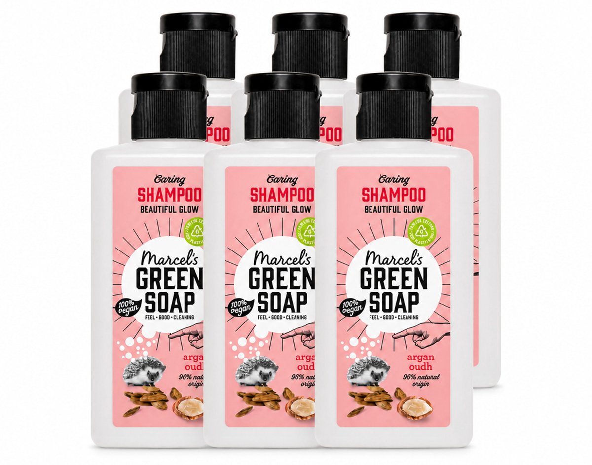6 x Marcel's Green Soap - Shampoo - Caring Argan & Oudh - Milde verzorging - 100 ml - Voordeelverpakking - 6 stuks