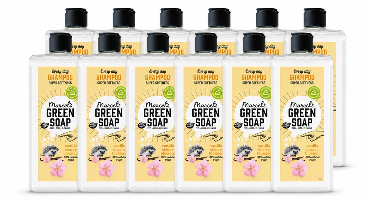 12 x Marcel's Green Soap - Every Day Shampoo - Vanilla & Cherry Blossom - Versterkt & verzorgt - 300 ml - Voordeelverpakking - 12 stuks