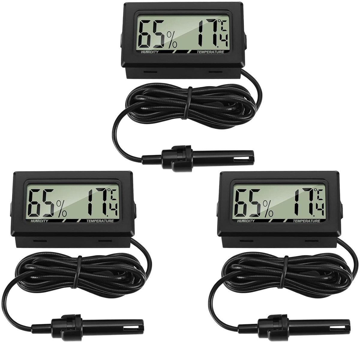 Aanlegthermometer - Wit - 48 x 28,6 x 15,2 mm - Digitale LCD Thermometer en Hygrometer met Externe Sensor - Voor Koelkast en Vriezer