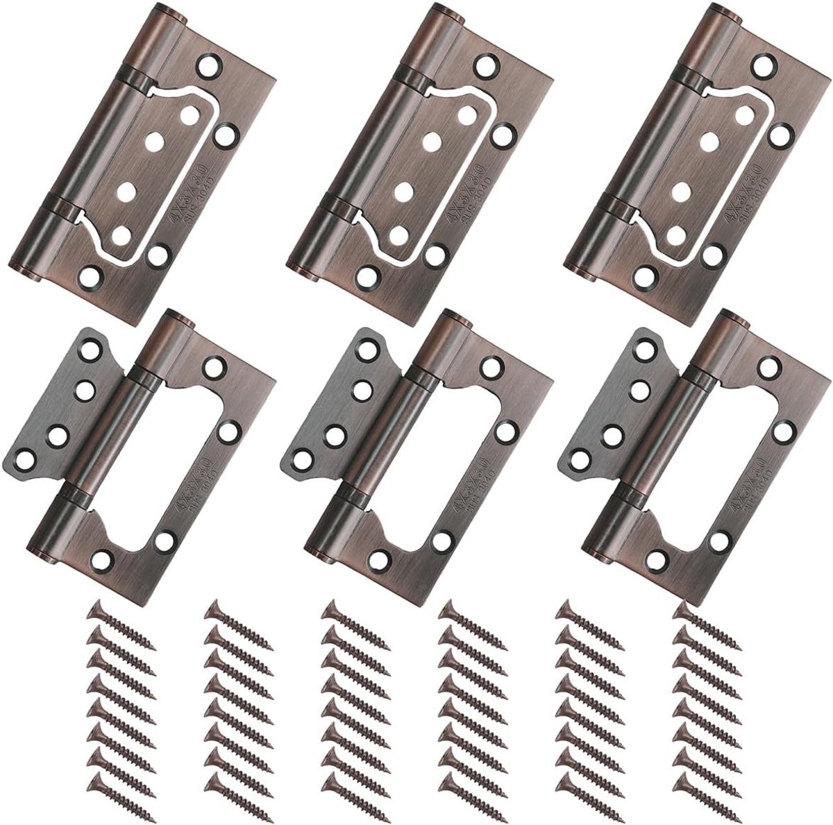 6-delige Deurscharnier Set, 100mm RVS Scharnieren met Schroeven, Vouwscharnier voor Houten Deuren, Kasten en Kledingkasten
