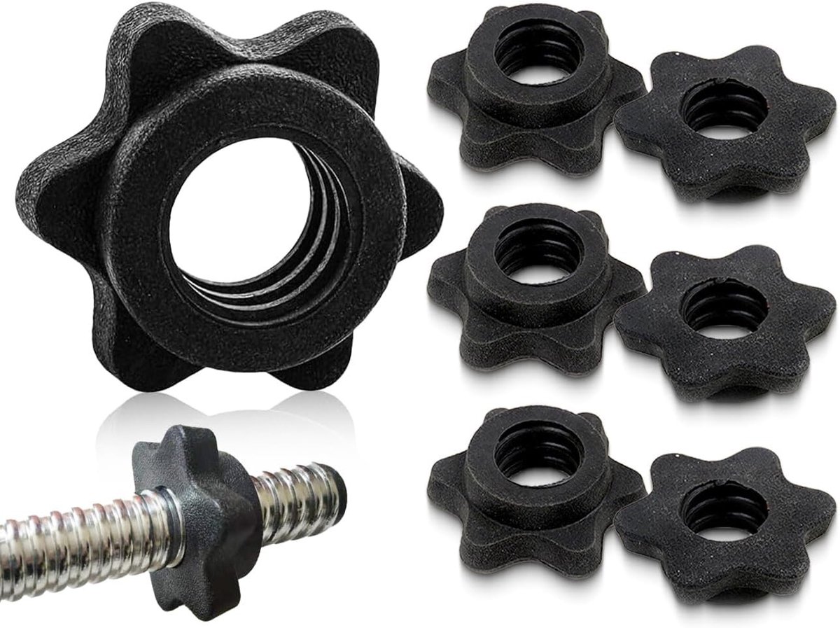 Set van 6 Hexagonale Dumbbell Moeren - Antislip Snelle Bevestigingsclips voor Dumbbells - Stevige Plastic Clips (Zwart, 25 mm)
