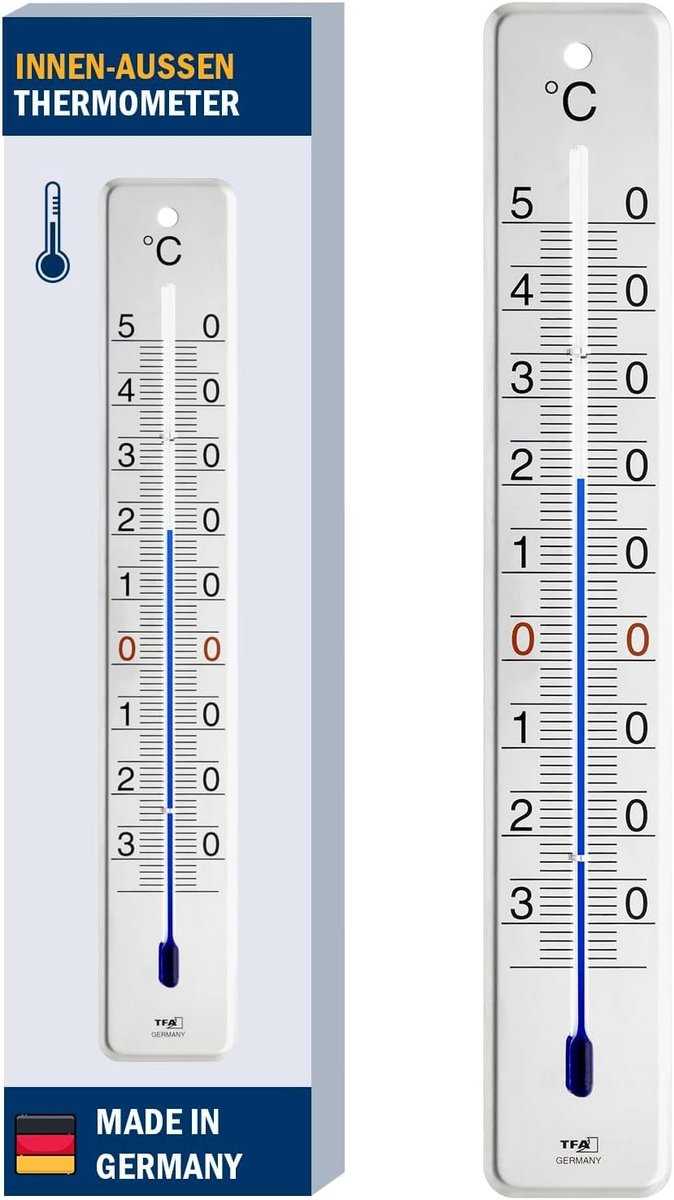 Aanlegthermometer - Roestvrij staal glanzend - Analoge binnen-buitenthermometer - Weerbestendig voor binnen en buitengebruik