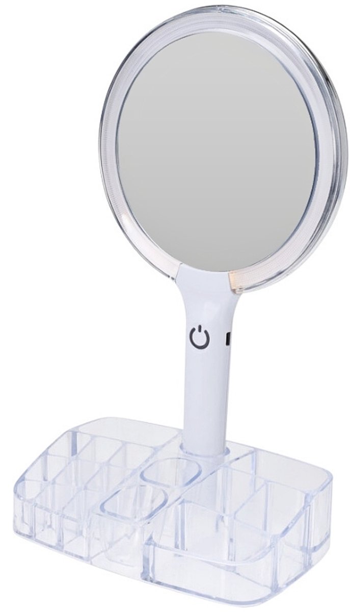 Make-upspiegel met LED-verlichting en opbergvakken, 18 x 34,5 cm