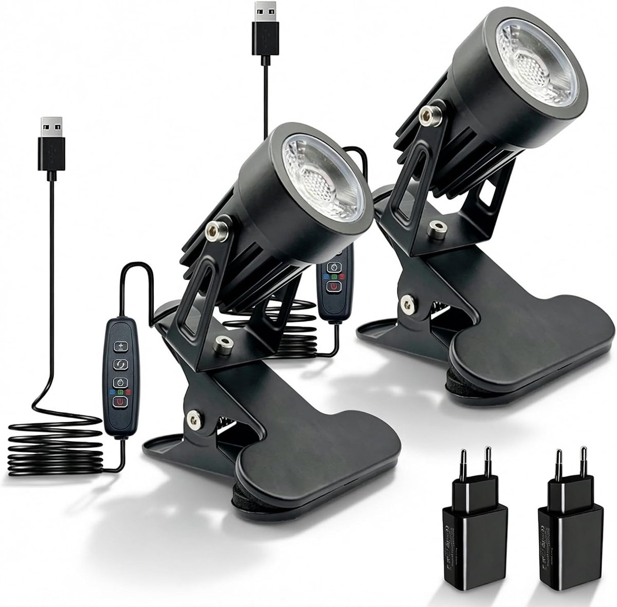 Klemspot met stekker en schakelaar, 2 stuks 5 W COB led-spots voor bureaulamp, tuinverlichting en plantverlichting met 1,8 m kabel voor binnen en buitengebruik