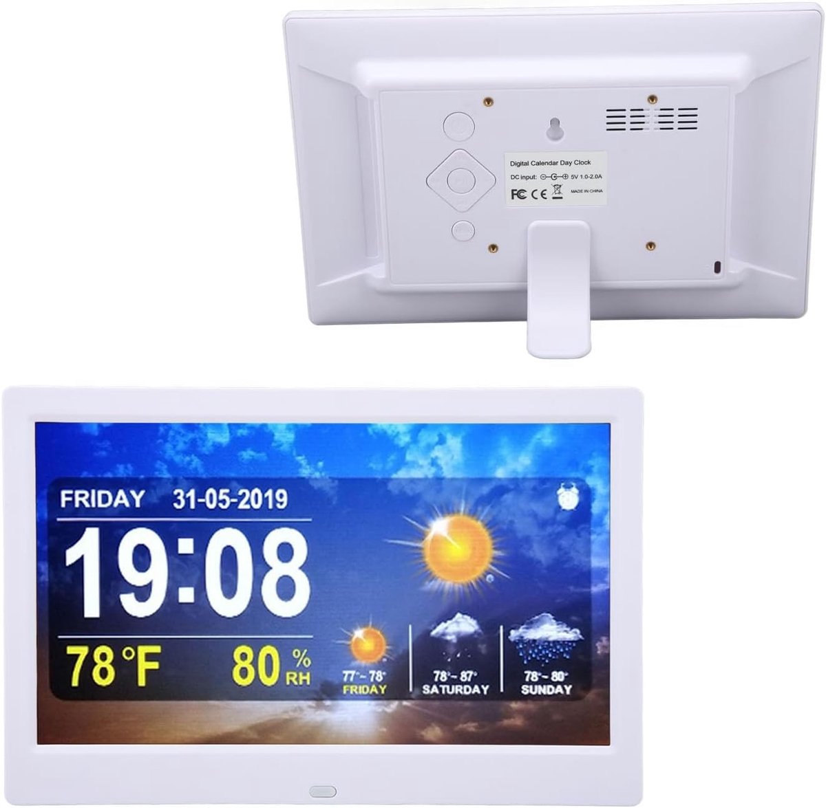 Digitale Weerklok met WIFI, 10 Inch Scherm, Kalender, Alarm, Temperatuur en Vochtigheid, Inclusief Afstandsbediening en Ondersteuning voor Foto's en Video's
