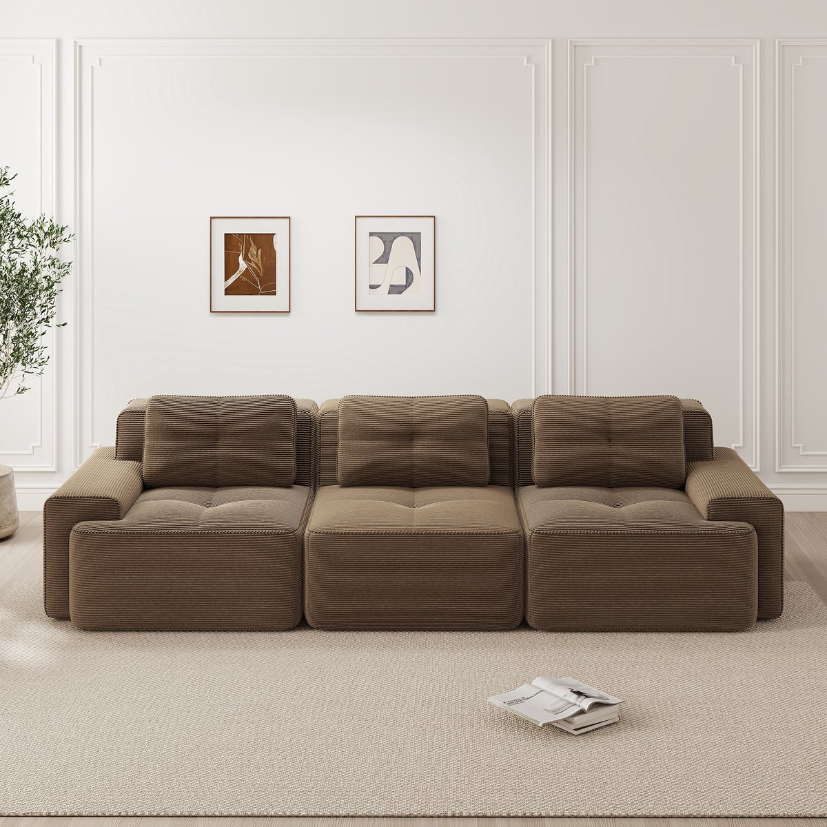 Wolkenmodule bank Boneless bank - hoekbank - corduroy wolkenbank - driezits diepe woonkamerbank - niet te monteren bank - bruin