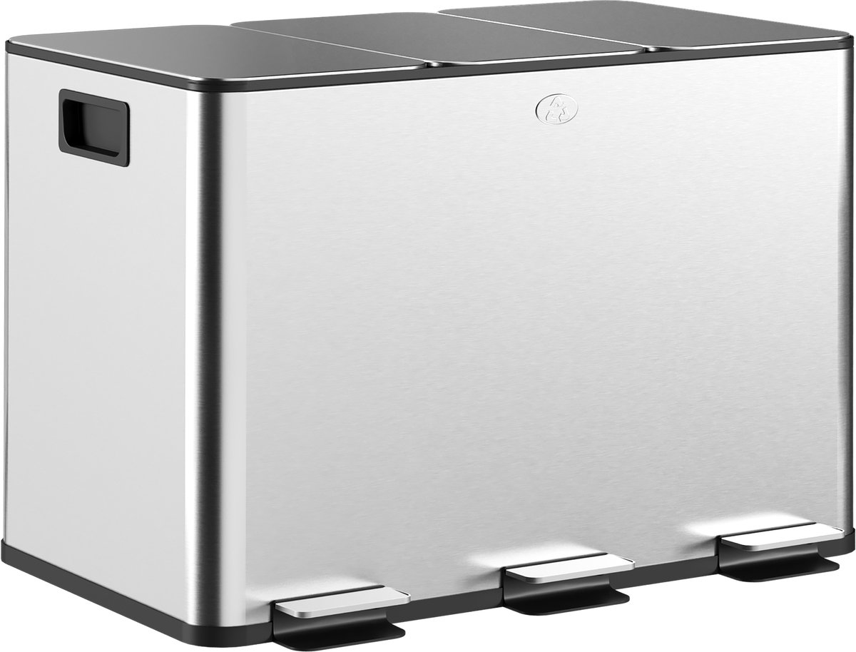 Keukenafvalbak - recyclingbak - 3 compartimenten van 10 liter - uitneembare binnenemmers - 49 - 6 x 34 - 5 x 38 - 6 cm - zilver