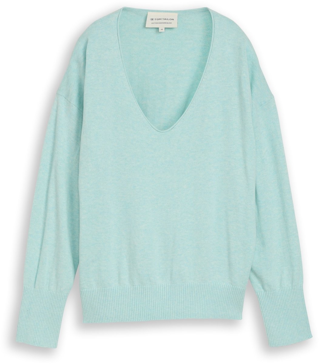 Tom Tailor - Oversized gebreide trui met kasjmier - Maat L - dusty light green melange
