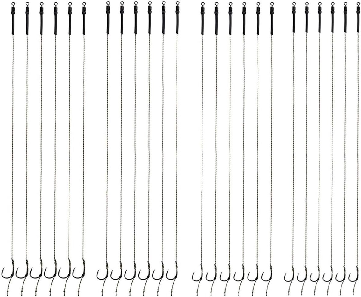 Tied Hair Rig Barbless voor Karpervissen - 24 Stuks Anti-Tangle Swivel met Gevlochten Lijn Maten 2-4-6-8