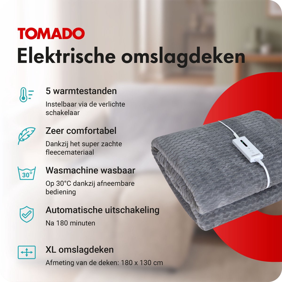 Tomado TEB1803G - Warmtedeken - Elektrische deken 1 persoons - afbeelding 2