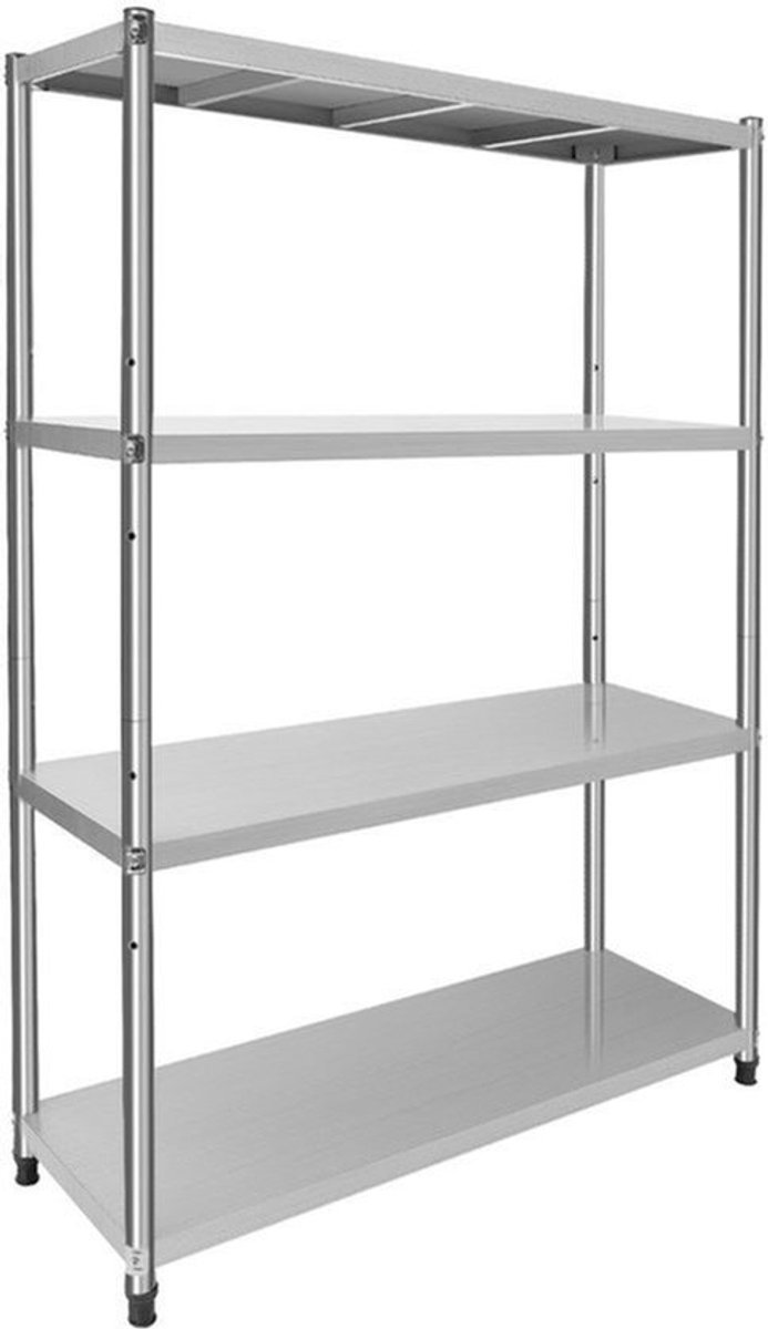 Stalenschap – Opbergrek – Rek – Wandrek – Stelling – 4-Laags Roestvrijstaal – Verstelbare Plankhoogte – 50 KG Draagkracht per Plank