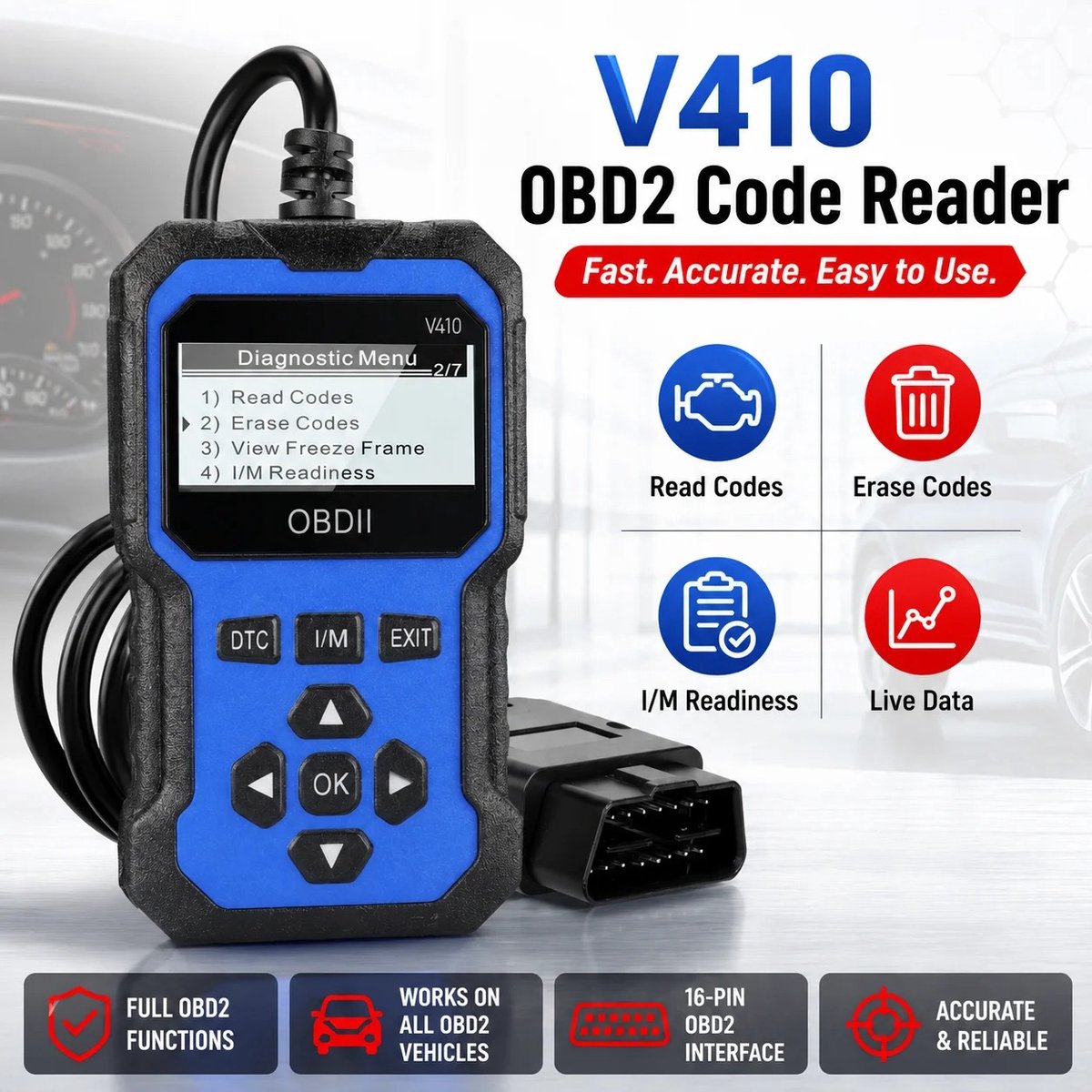 Cherrys Finds - Diagnose Scanner Auto - OBD2 Codelezer Auto - OBD2 Uitleesapparaat - Auto Uitlezen & Foutcodes Wissen - Scanner Volledig Systeem Motorstoringscanner Live Data - Auto Diagnostisch Gereedschap - Voor Voertuigen Vanaf 1996 En Nieuwer