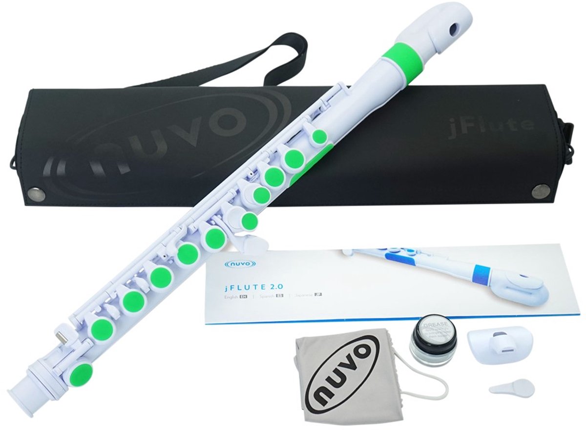 NUVO jFlute 2.0 wit-groen kinder dwarsfluit met DONUT kopstuk en Firstnote mondplaat