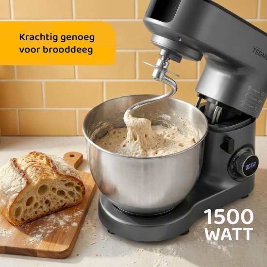 Staande Mixer - Keukenmachine Deeg - Bakken en Koken - Krachtige 1500W Motor - 6.5 Liter Kom - Antracietgrijs — afbeelding 3