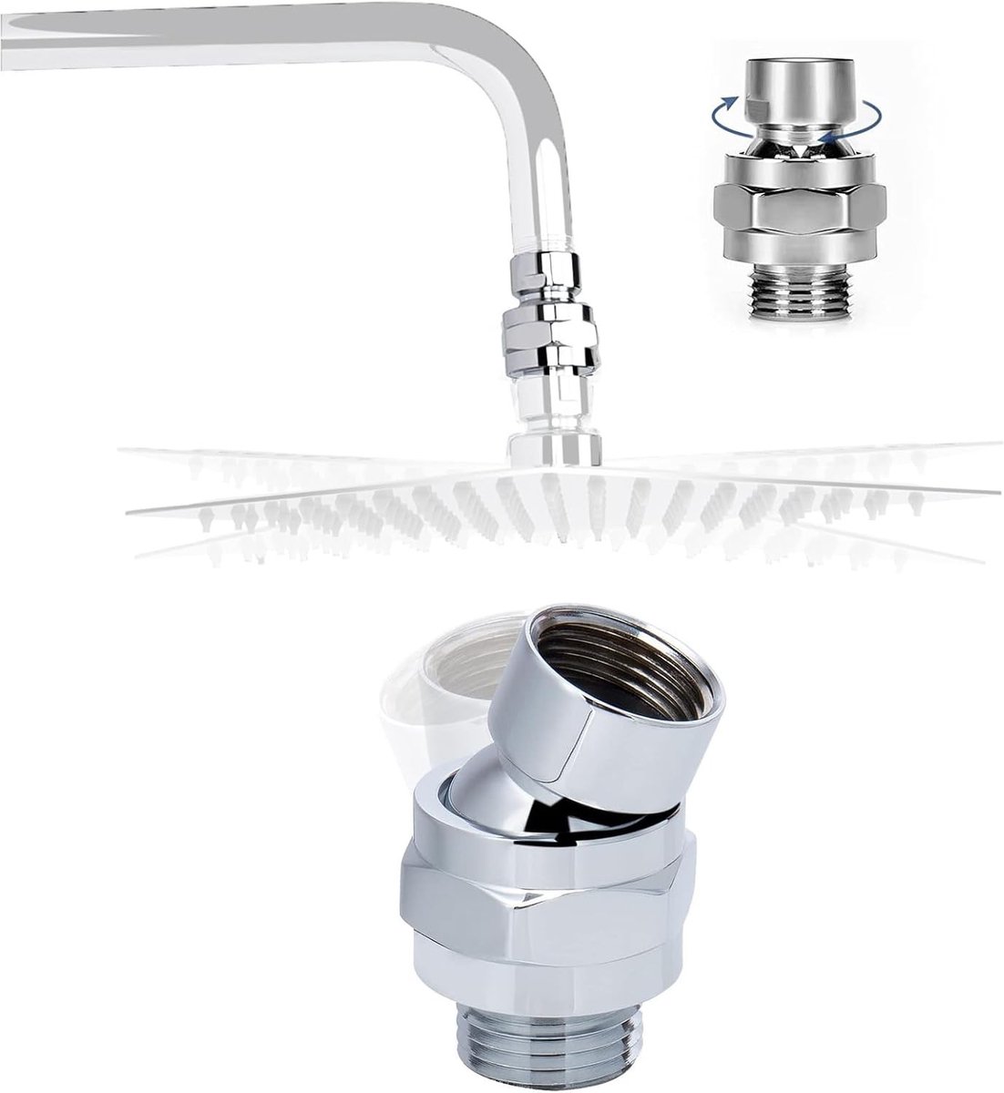 Verlengstuk voor Douchestraal met 360° Rotatie, Universele Adapter voor Douchearm en Douchekop - Verstelbare Connector in Zilver