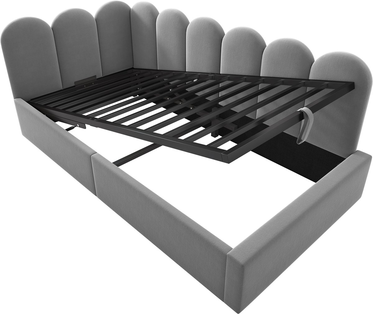WUVRIE Slaapbank 90x200 cm met hydraulische opbergruimte en fluwelen bekleding, grijs