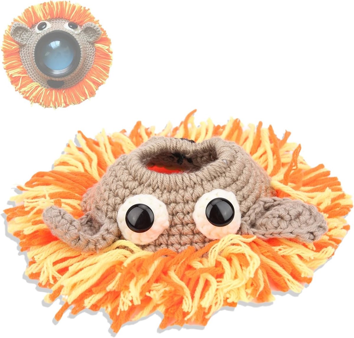 Handgehaakte Decoratieve Ring voor Camera Lens - Ondersteuning voor Newborn Fotografie - Oranje, Lichtgewicht en Uniek Accessoire