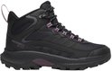 Zijzicht van een zwarte Merrell Gore-Tex wandelschoen voor dames met paarse details.