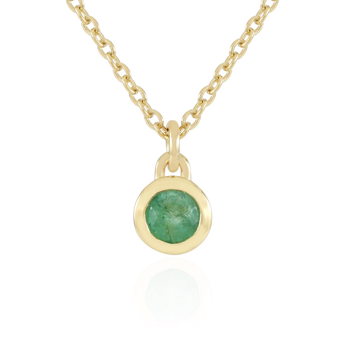 Cavill - Zilveren Ketting 925 met 0,27 ct Colombiaanse Smaragd - Ronde Bezel Hanger - Verguld - Tijdloze Dames Sieraden - Fijn & Elegant
