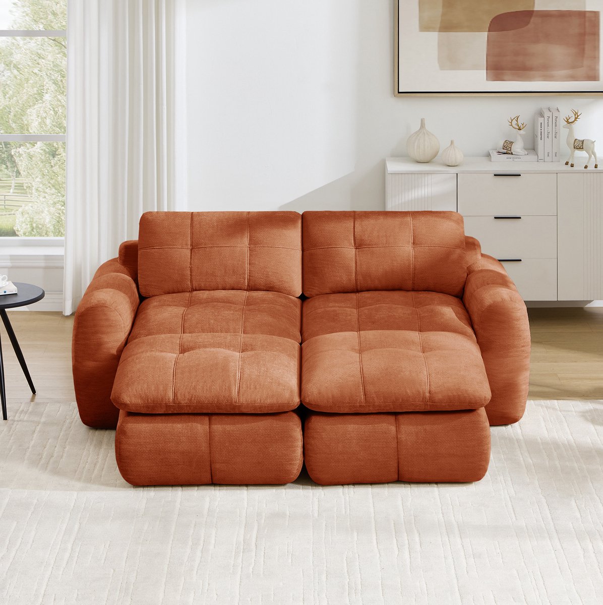Wishdor Zitbank - 2-zits modulaire bank - Wolkvormig zitcomfort en brede diepe zitting - Vrij te combineren voor woonkamer en appartement - Chenille - Oranje - 194 x 160 x 68 cm