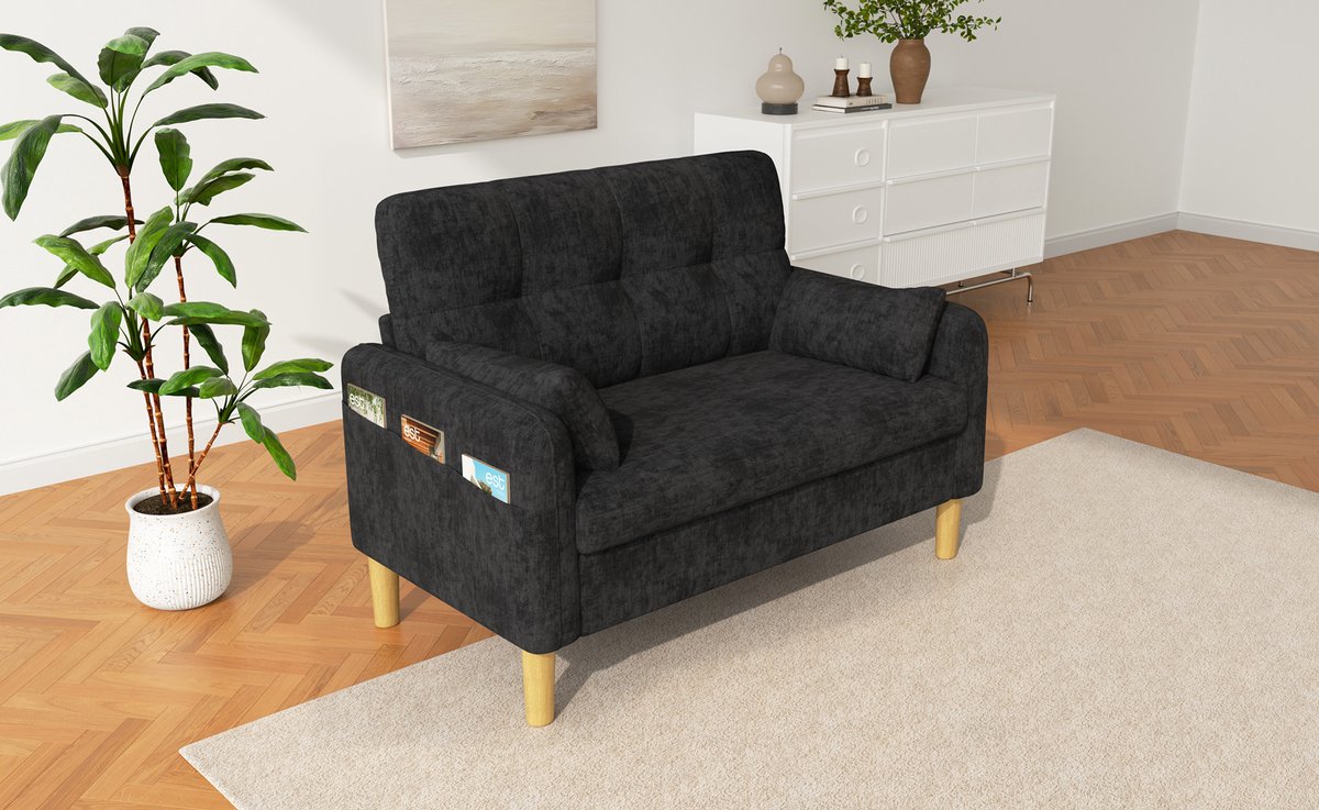 STILVORA Zitbank 2-Zits 119 X 78 X 85 Cm - Zachte Chenille Met Opbergvak En 2 Kussens - Voor Woonkamer En Slaapkamer - Grijs