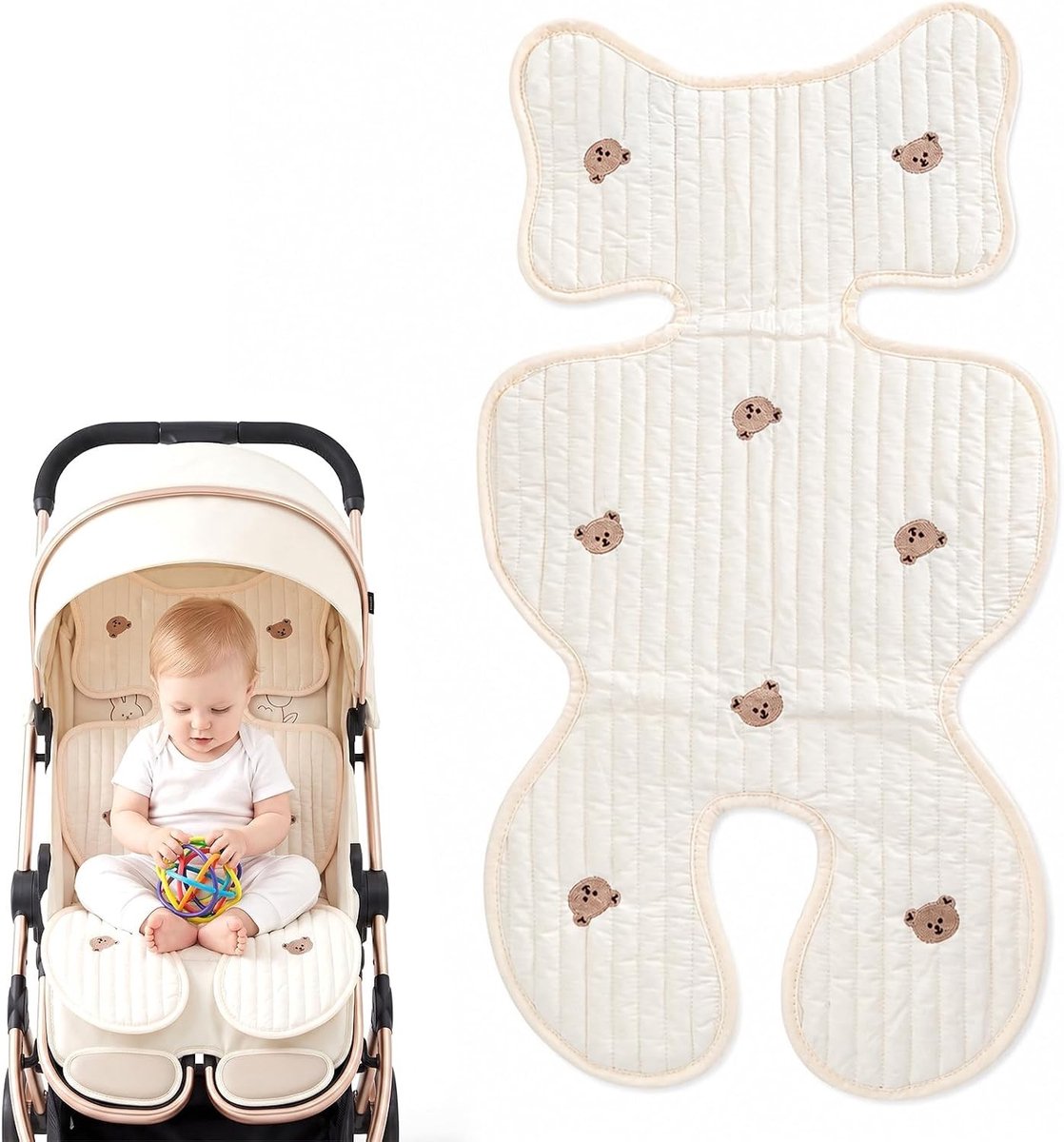 Zomer anti-zweetkussen voor kinderzitje en buggy, ademend stoelkussen met berenpatroon, 40 x 72 cm, ideaal voor warme dagen