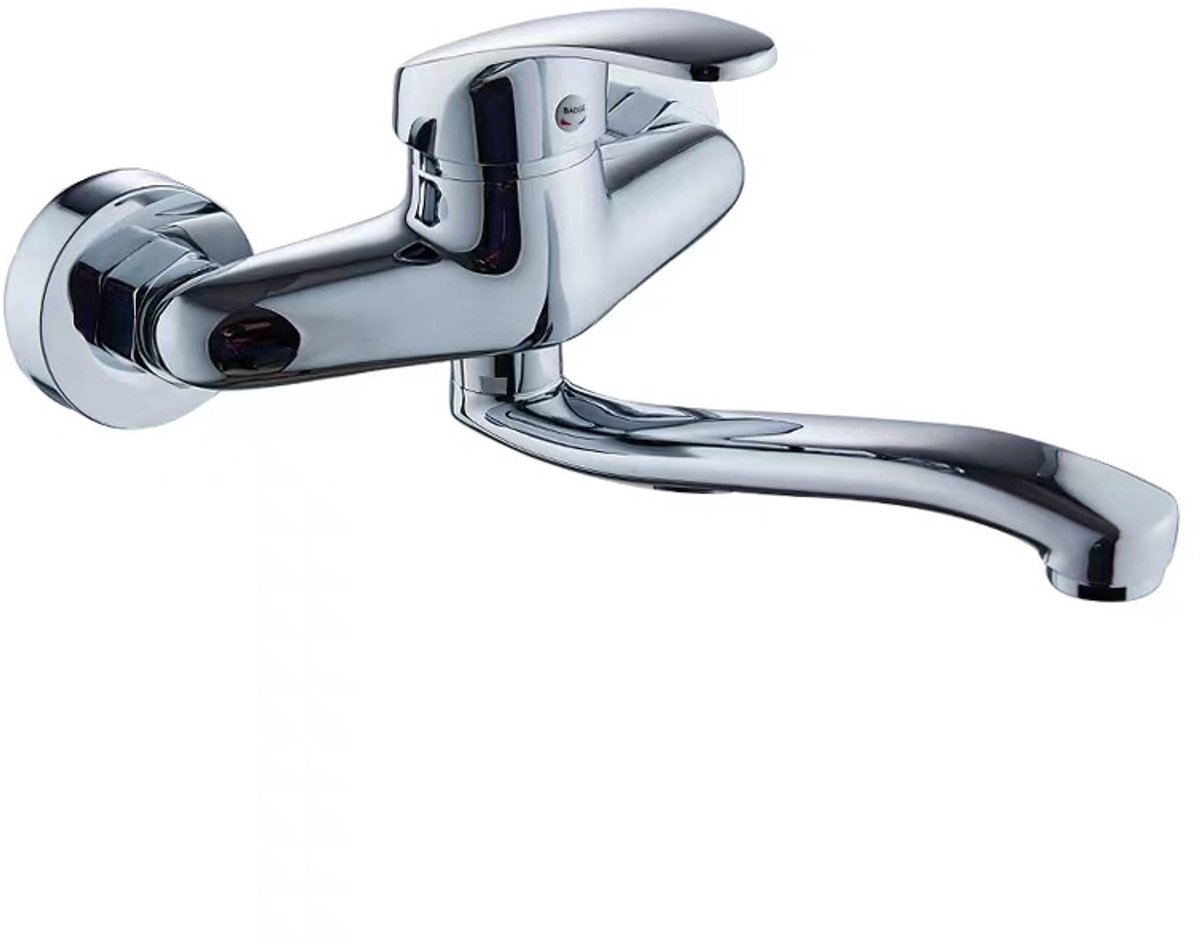 COVREO Keukenkraan met eengreeps bediening – Wandkraan met draaibare uitloop – Voor keuken en spoelbak – 25x18x10 cm – Zilver