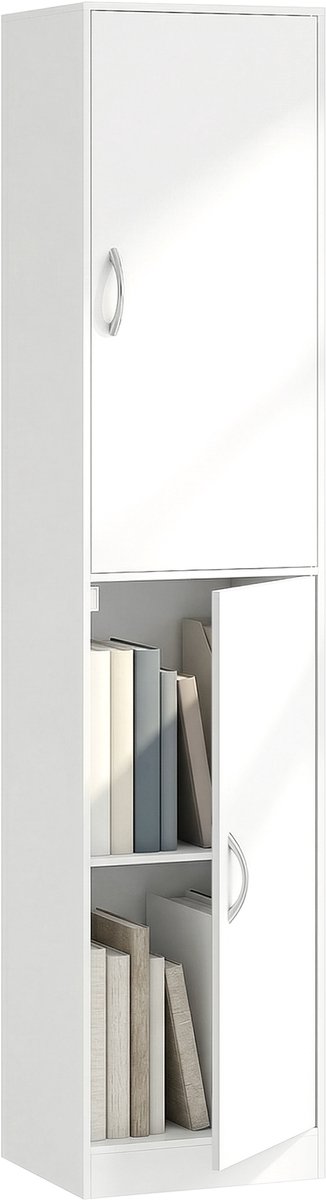 Homcom Boekenkast met kastdeuren - Kantoorkast, opbergkast, boekenrek - Wit
