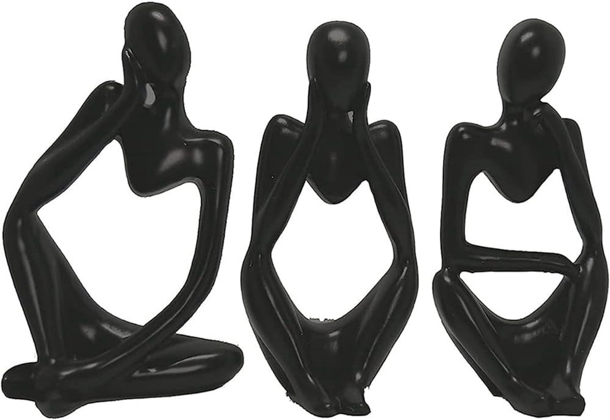 Abstracte Denker Beeldhouwwerk Set van 3, Decoratieve Sculpturen voor Thuis en Kantoor, Perfect voor Plank en Tafeldecoratie (Zwart)