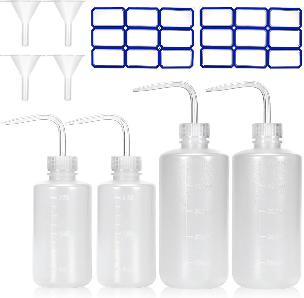 Sprayflessen Set van 4 - 500 ml en 250 ml Plastic Squeeze Flessen voor Planten Water geven, Laboratorium Schoonmaken en Huishoudelijk Gebruik