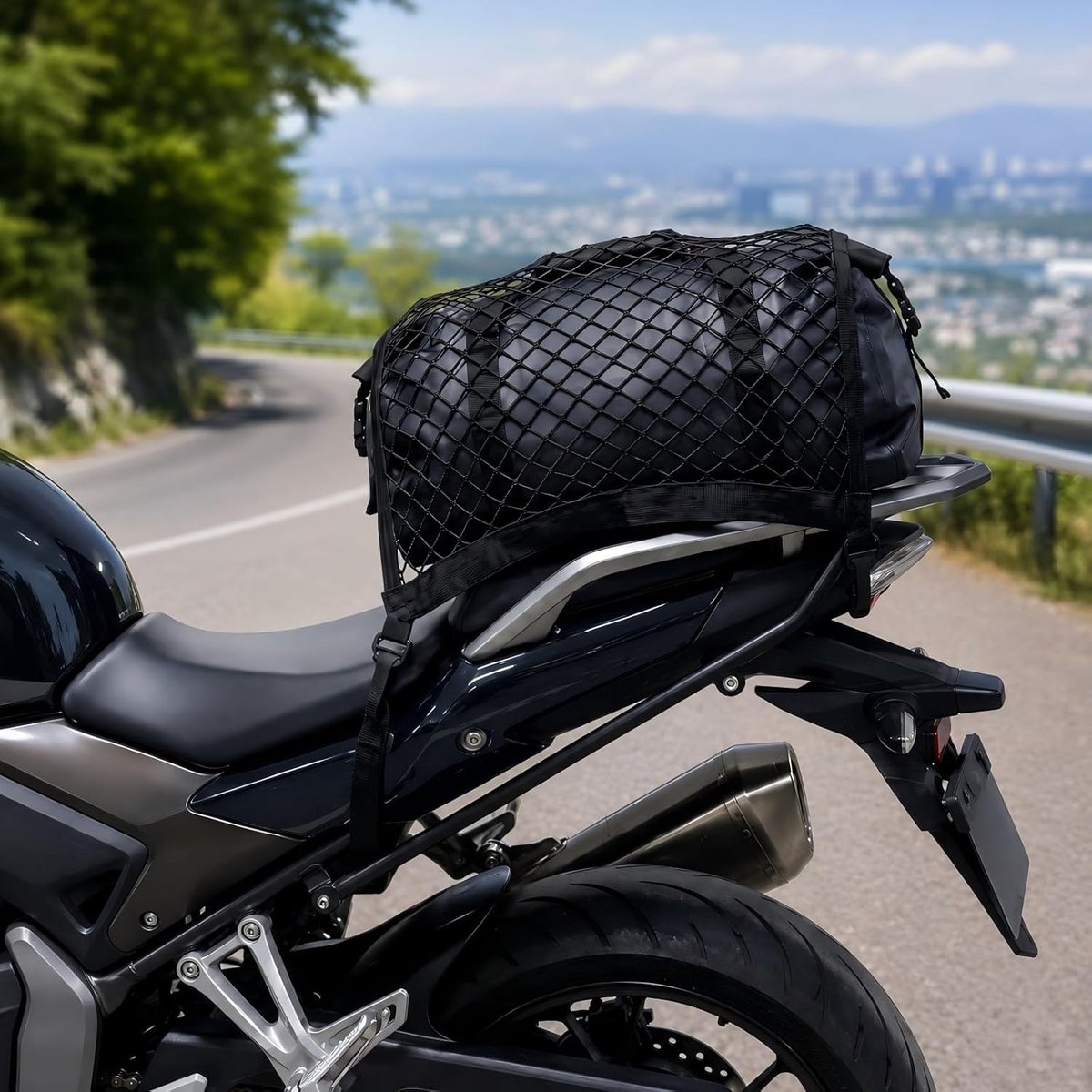 Bagagenet voor Fiets - Zwart - 30 x 30 cm - Elastisch Polyester - Voor Fietsen en Motorfietsen