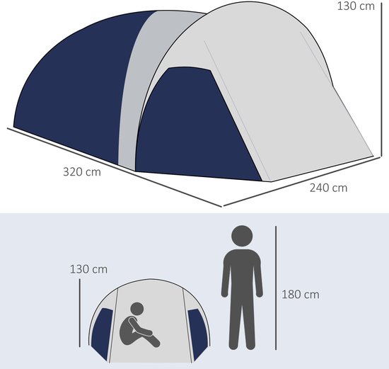 Outsunny-Campingzelt-Polyester, Fiberglas-320L x 240B x 130H cm-Blau van Merkloos — afbeelding 2