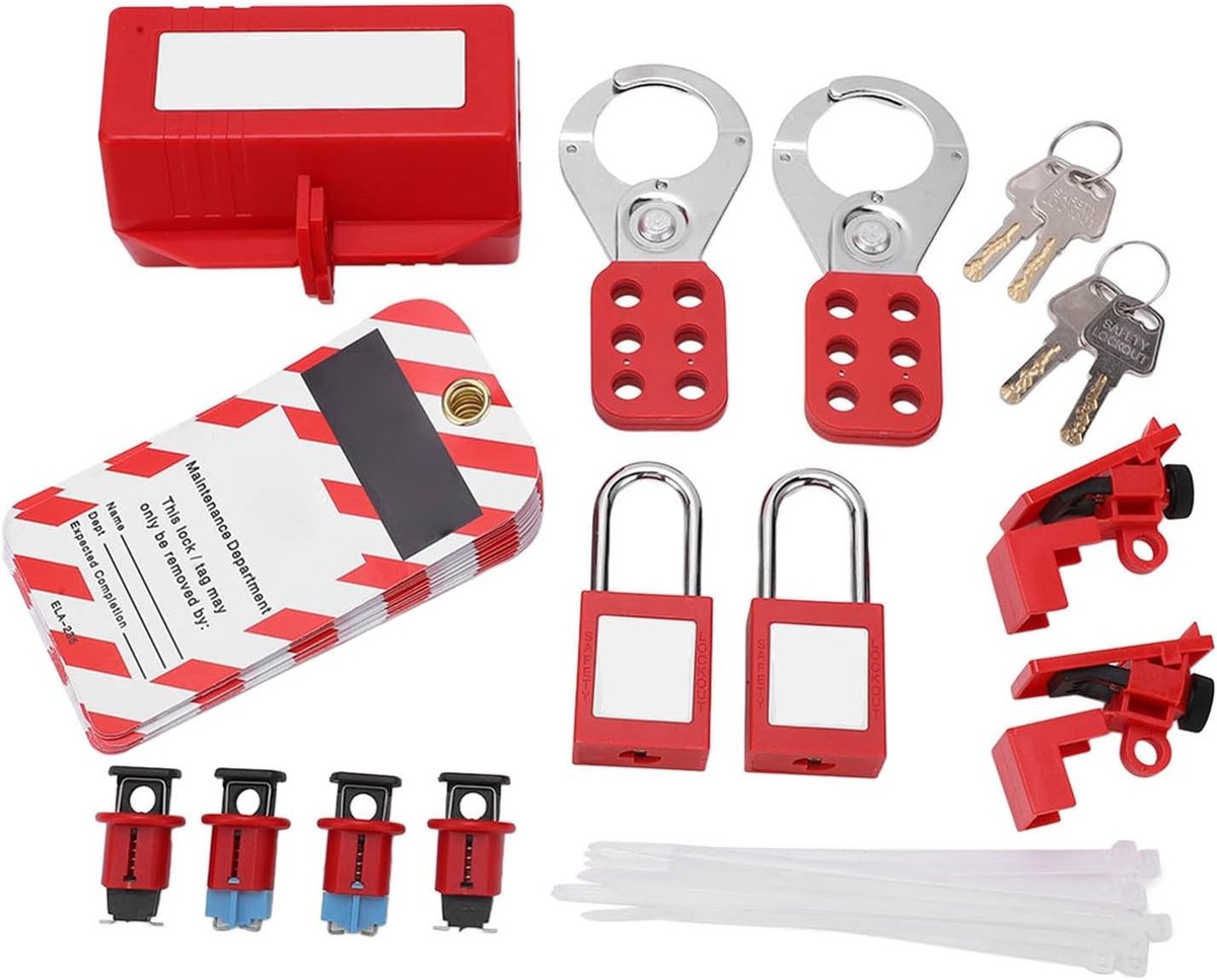 Lockout tagout set - Zwart - Compleet - ABS Kunststof en Roestvrij Staal - Voor Industriële Veiligheid