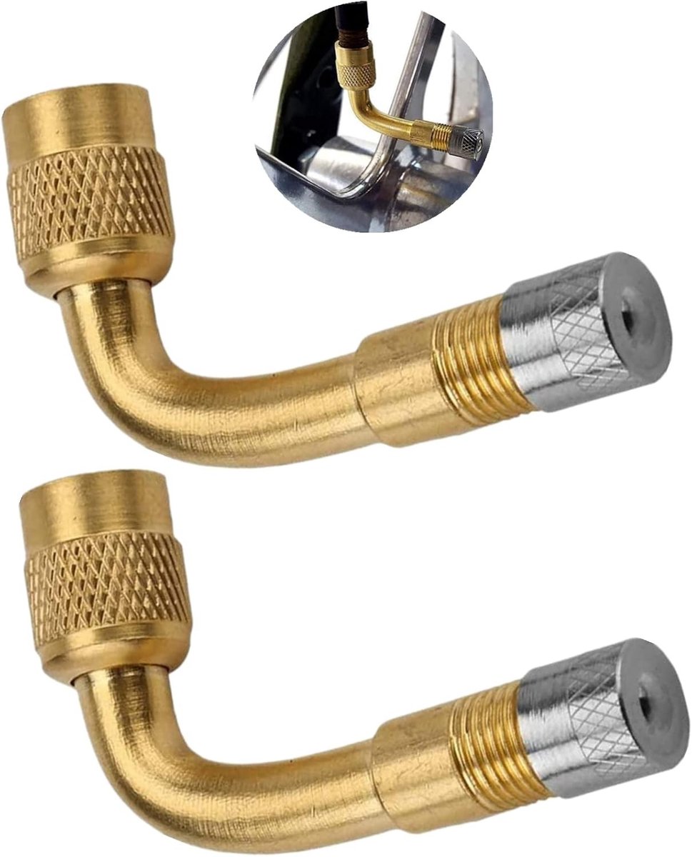 90 Graden Ventielverlenging voor Fietsen en Motoren - 2 Stuks Messing Adapter voor Auto's, Kinderwagens en Trailers