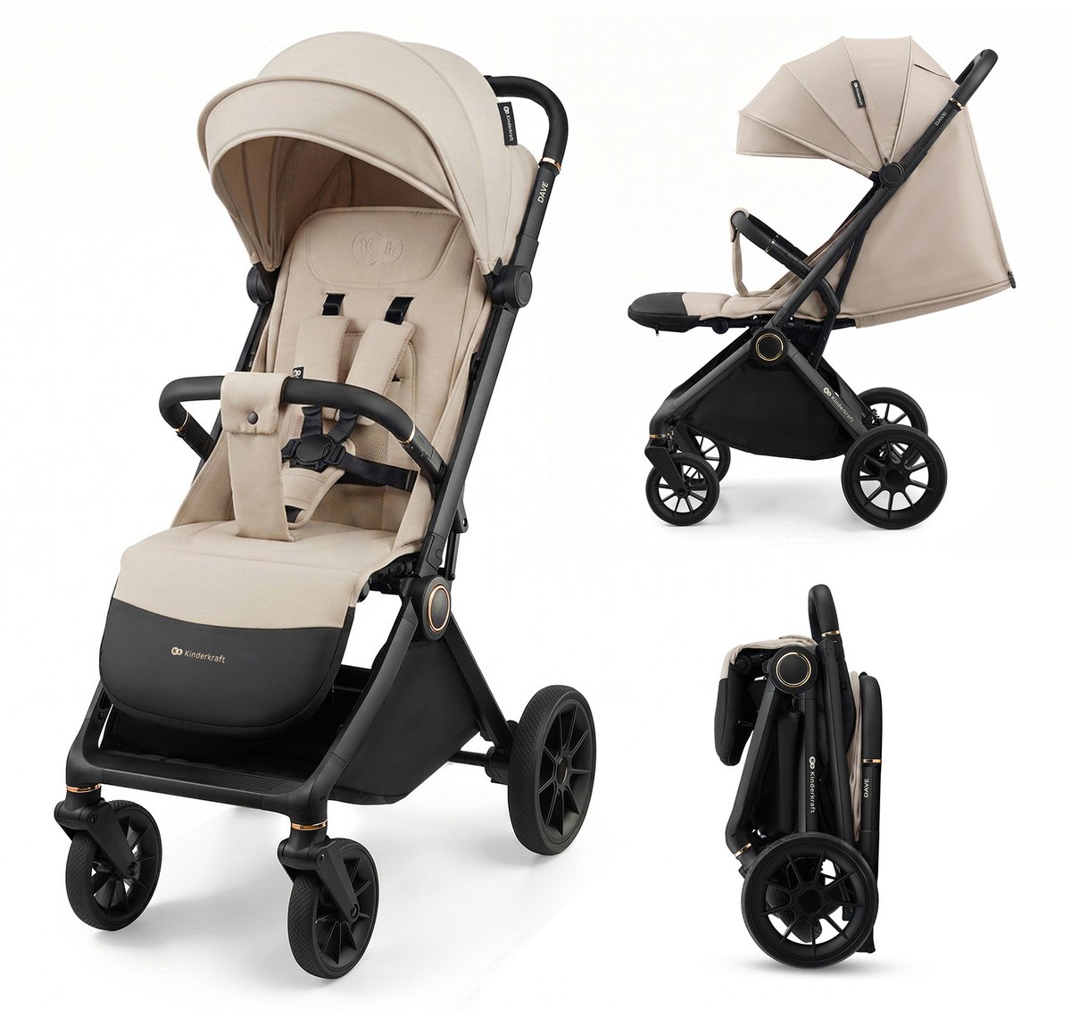Kinderkraft DAVE - Kinderwagen - Automatisch inklapbaar - Ligstand 93 cm - Tot 22 kg - Beige