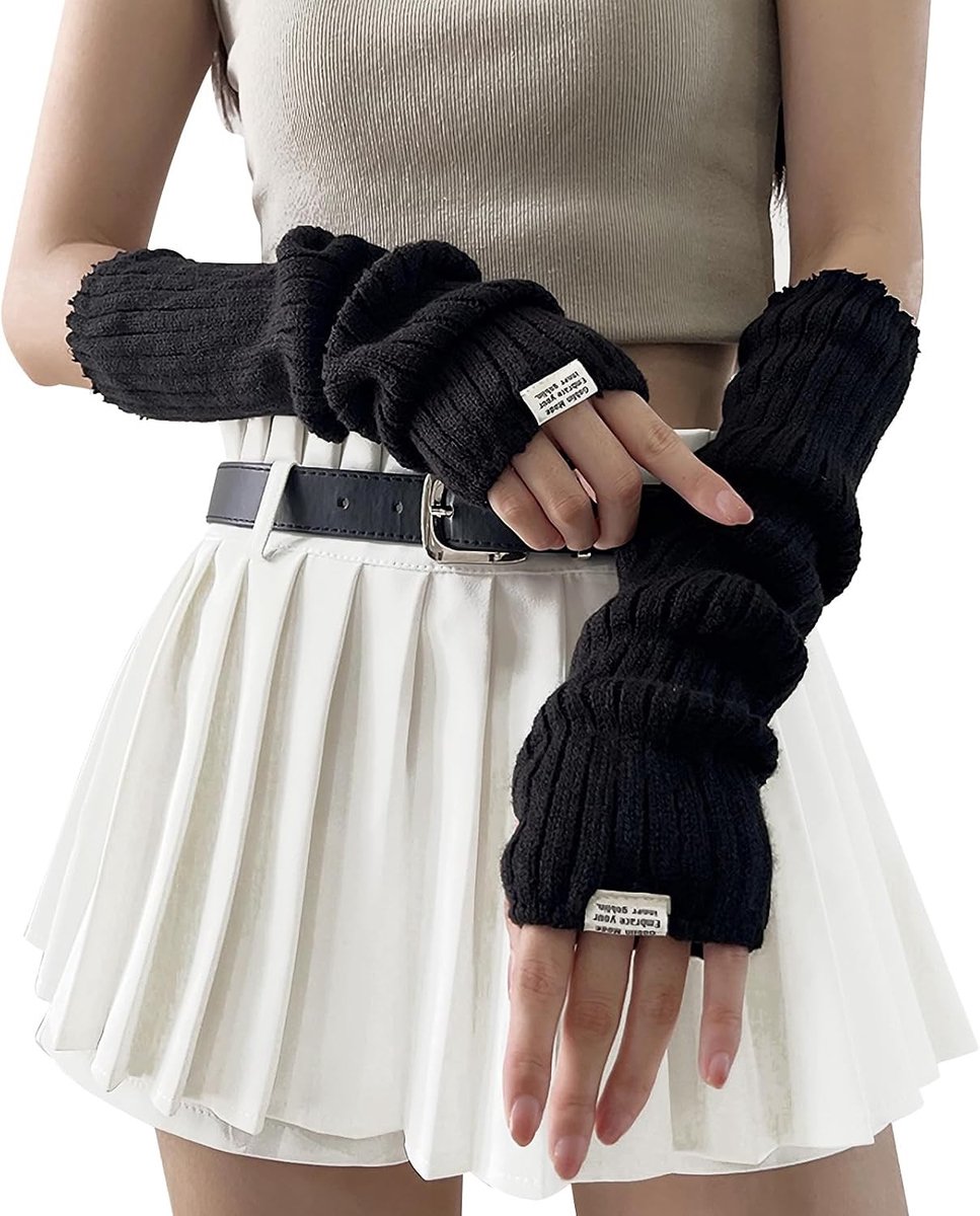 Langdurige Mouwwarmers zonder Vingers voor Meisjes, Y2K Stijl, Harajuku Geïnspireerd, Wit, Gebreide Arm Sleeves, Gothic Punk en Hip Hop Accessoires