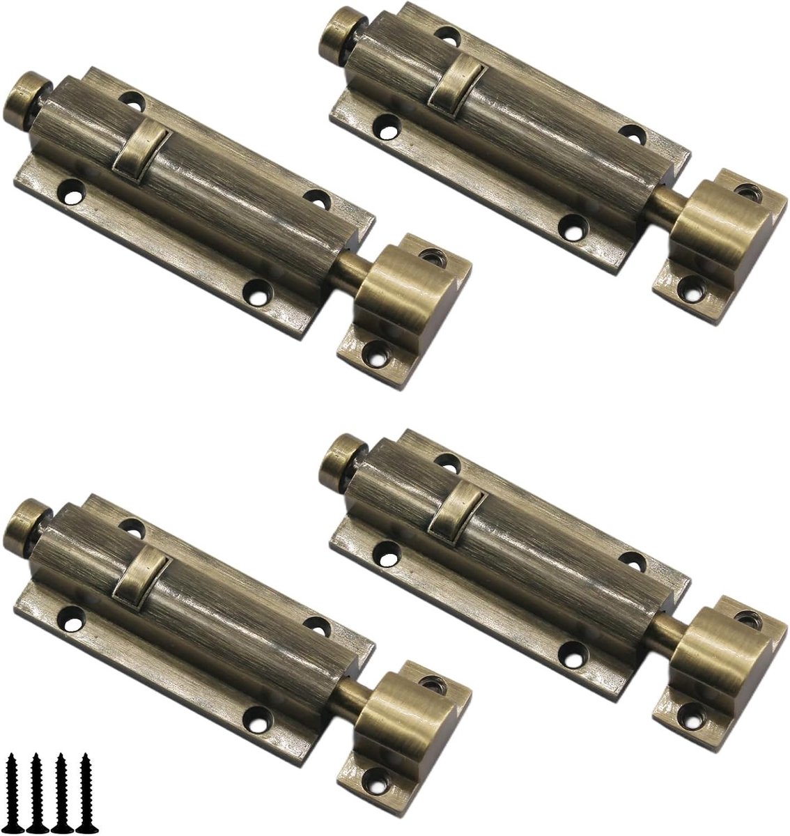 Verstelbare Latch Bolt 7.5 cm van Zink Legering voor Tuindeuren, Kasten en Ramen (4 Stuks) met Veerbelaste Schroeven