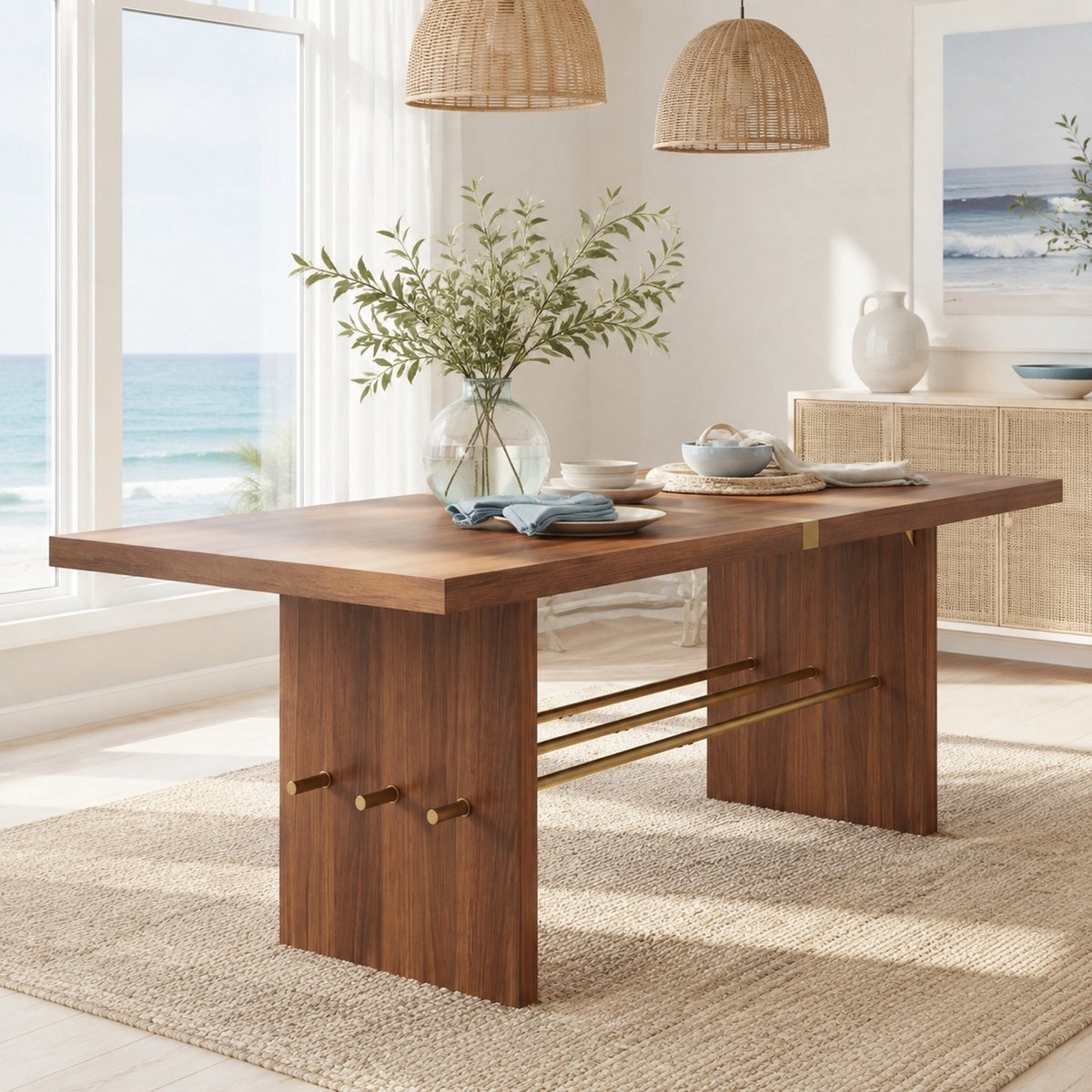 Wishdor Eettafel - Modern design - Waterafstotend en krasbestendig - Gold accent en walnootkleur - Woonkamer eetkamer - MDF - 180 x 75 x 75 cm