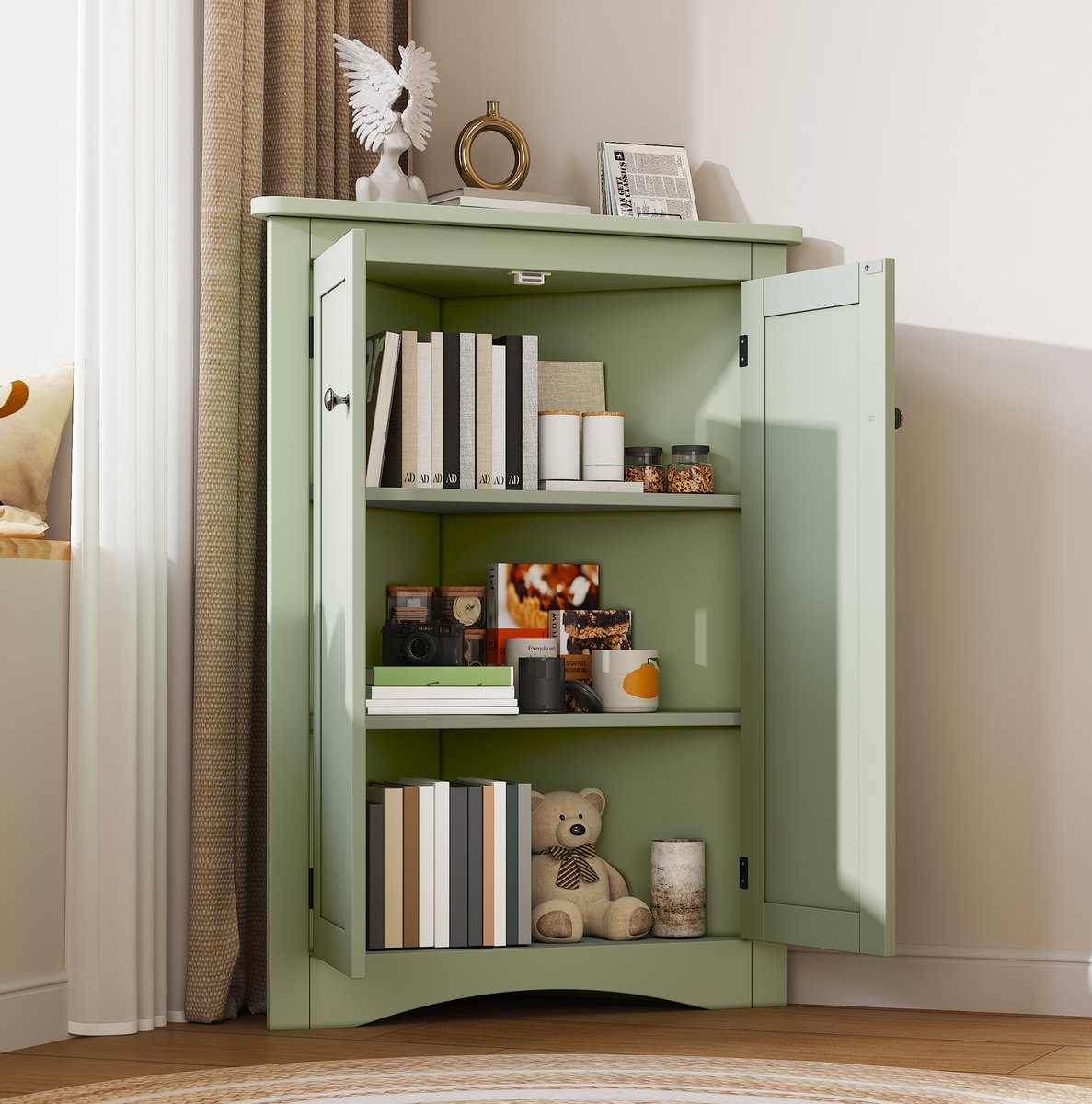 MODFU-Badkamer Opbergkast-Groene Driehoek-Vrijstaand-MDF-61,5 X 80 Cm