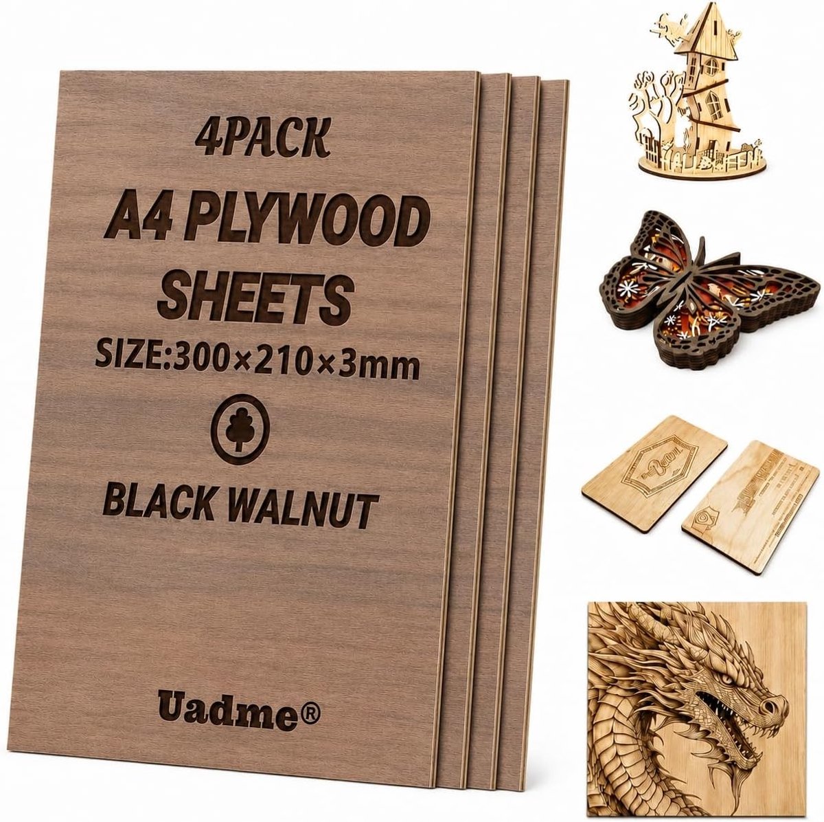 A4 Plywood Platen 3mm - 4 Stuks Onbehandeld Hout voor Houtbewerking, Modelleren en Graveren