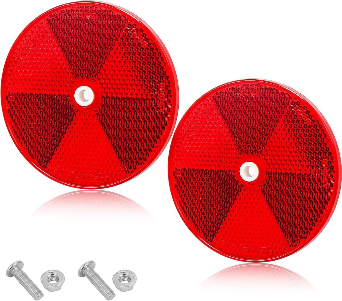 Set van 2 Achterreflectoren voor Aanhangwagens, Ronde Reflectoren van 80 mm, Rood, Inclusief Schroeven voor Caravans en Trucks