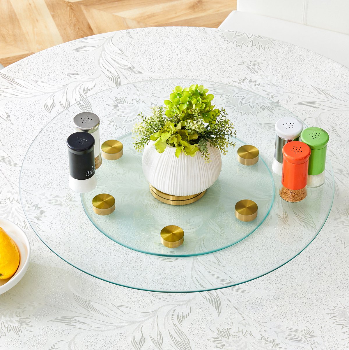 MODFU - Tafelblad - Rond Draaibaar Gehard Glas - Transparant Goud - 61 Cm